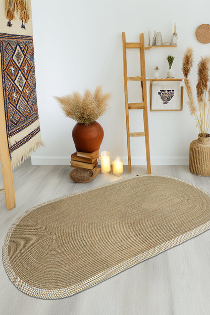 Jüt Kilim Oval Hasır Halı   Hasır-Krem