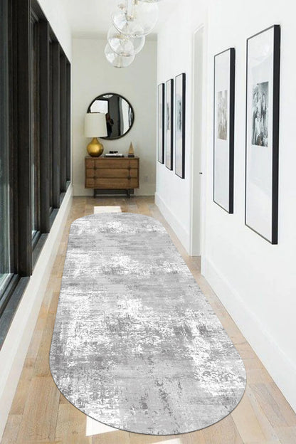 Eskitme Gri oval Yeni Nesil Baskılı Halı & Yolluk