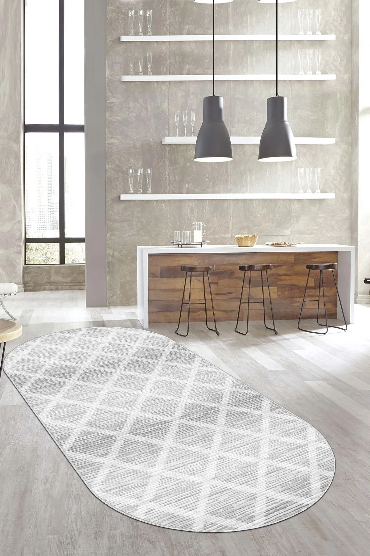 Hazal gri oval Yeni Nesil Baskılı Halı & Yolluk