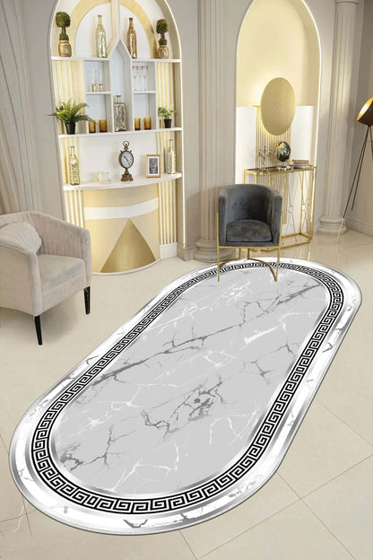 Versace Gri oval Nesil Baskılı Halı & Yolluk