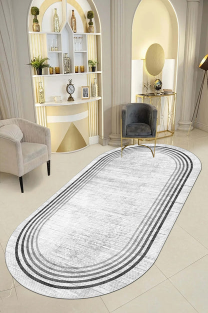 Aura gri oval Yeni Nesil Baskılı Halı & Yolluk