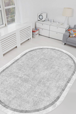 Hermes Gri oval Yeni Nesil Baskılı Halı & Yolluk