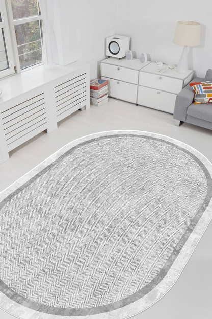 Hermes Gri oval Yeni Nesil Baskılı Halı & Yolluk
