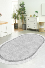 Hermes Gri oval Yeni Nesil Baskılı Halı & Yolluk