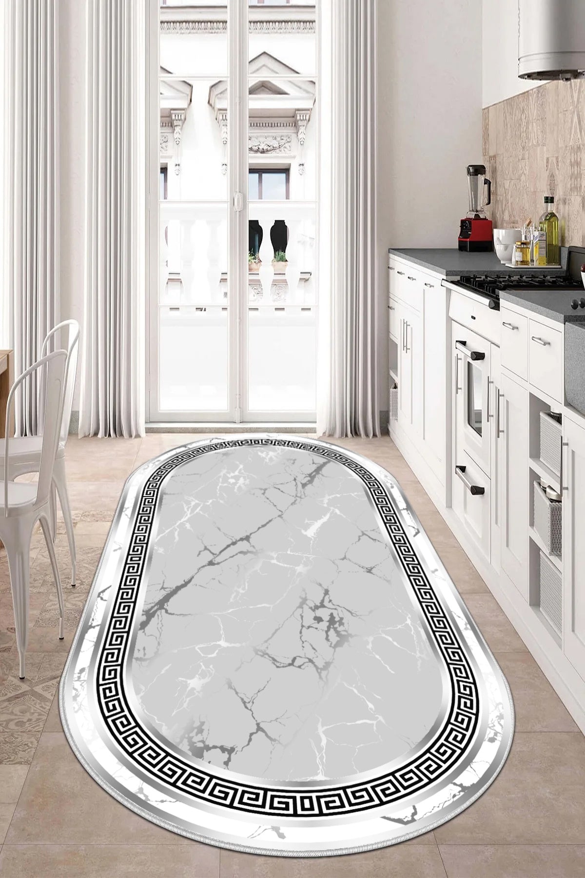 Versace Gri oval Nesil Baskılı Halı & Yolluk