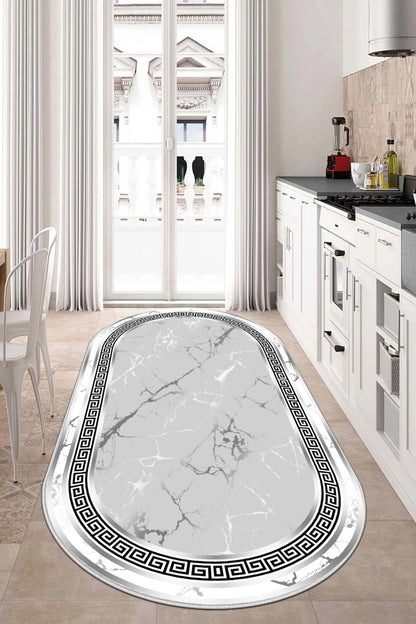 Versace Gri oval Nesil Baskılı Halı & Yolluk