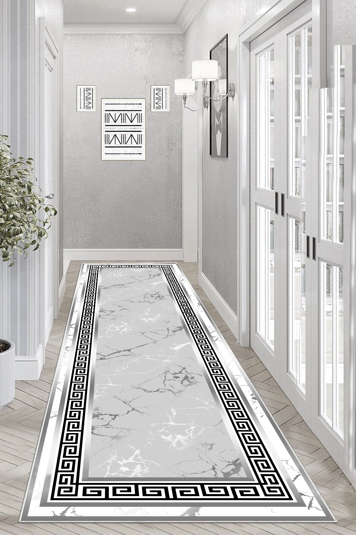 Versace Gri Varak Yeni Nesil Baskılı Halı & Yolluk