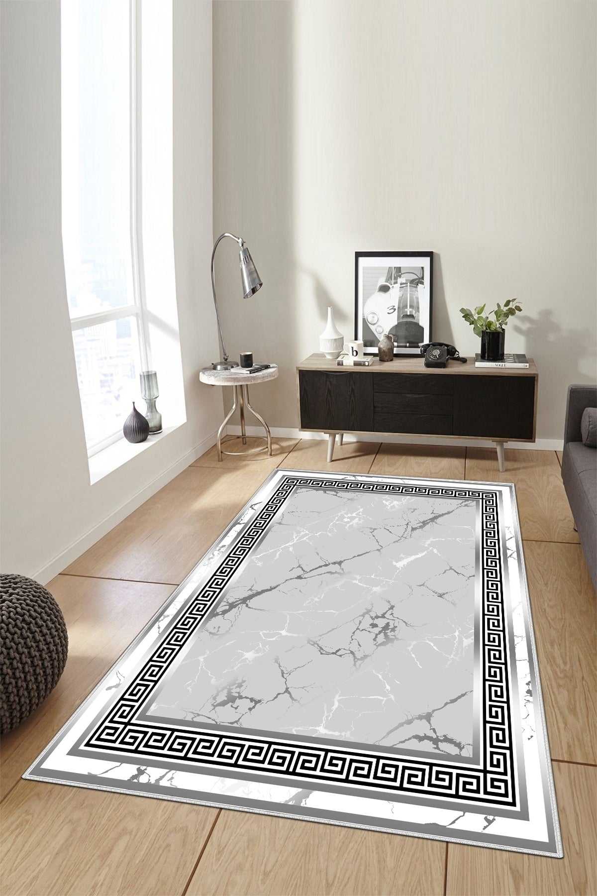 Versace Gri Varak Yeni Nesil Baskılı Halı & Yolluk