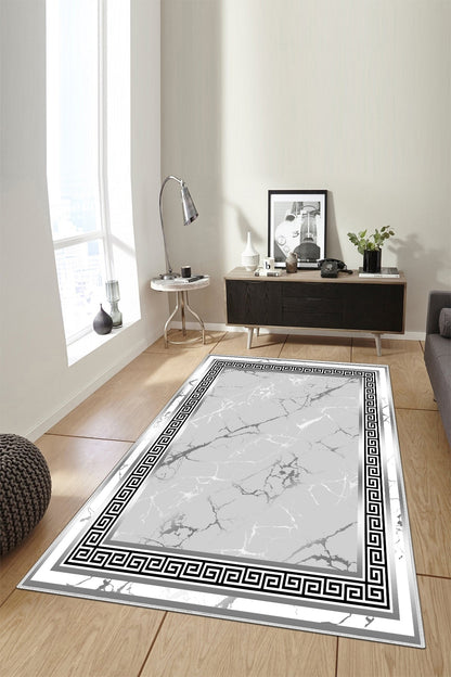 Versace Gri Varak Yeni Nesil Baskılı Halı & Yolluk