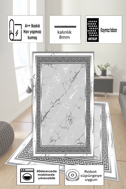 Versace Gri Varak Yeni Nesil Baskılı Halı & Yolluk