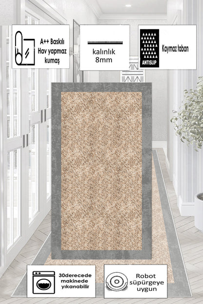 Hasır Gri Yeni Nesil Baskılı Halı & Yolluk