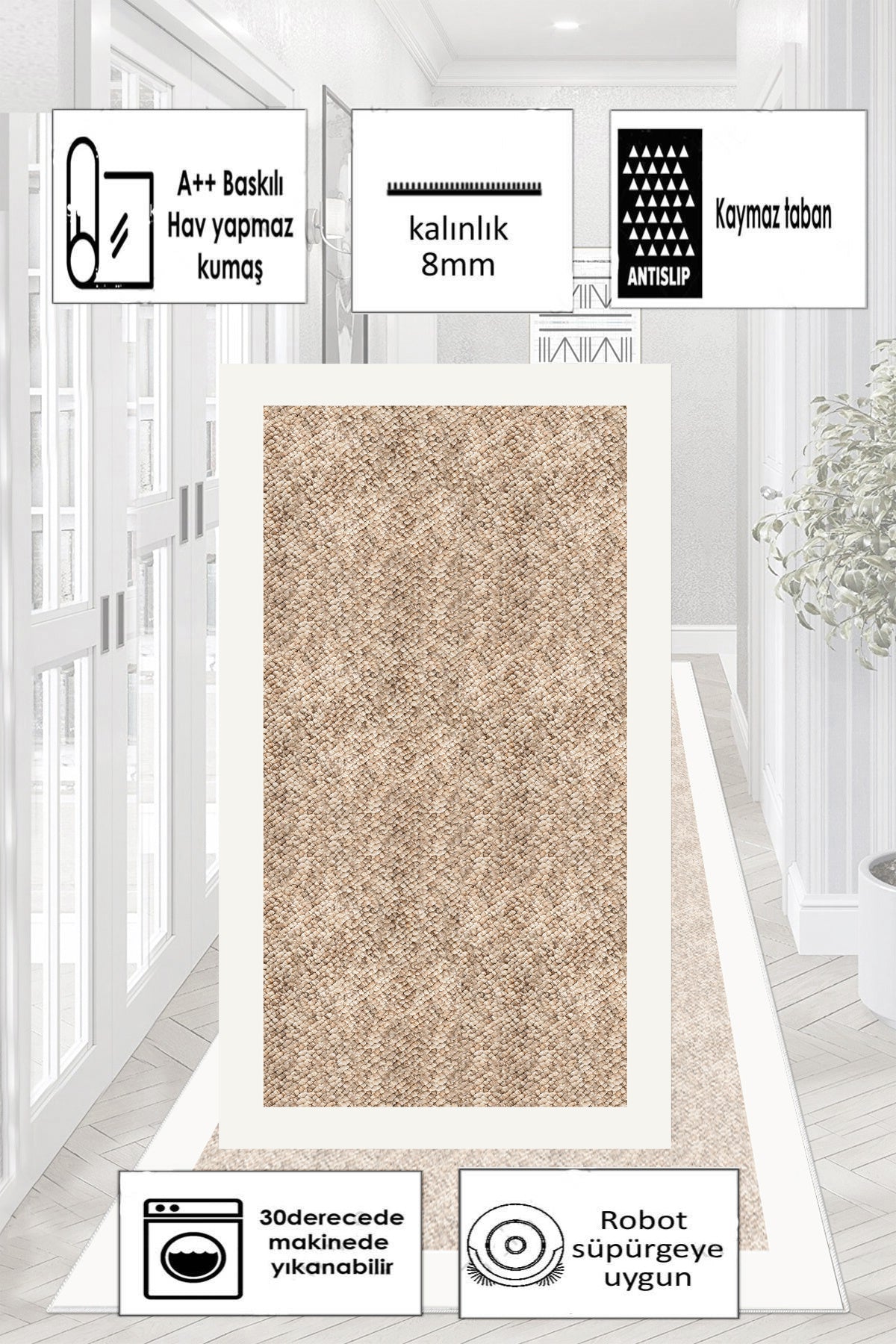 Hasır Krem Yeni Nesil Baskılı Halı & Yolluk