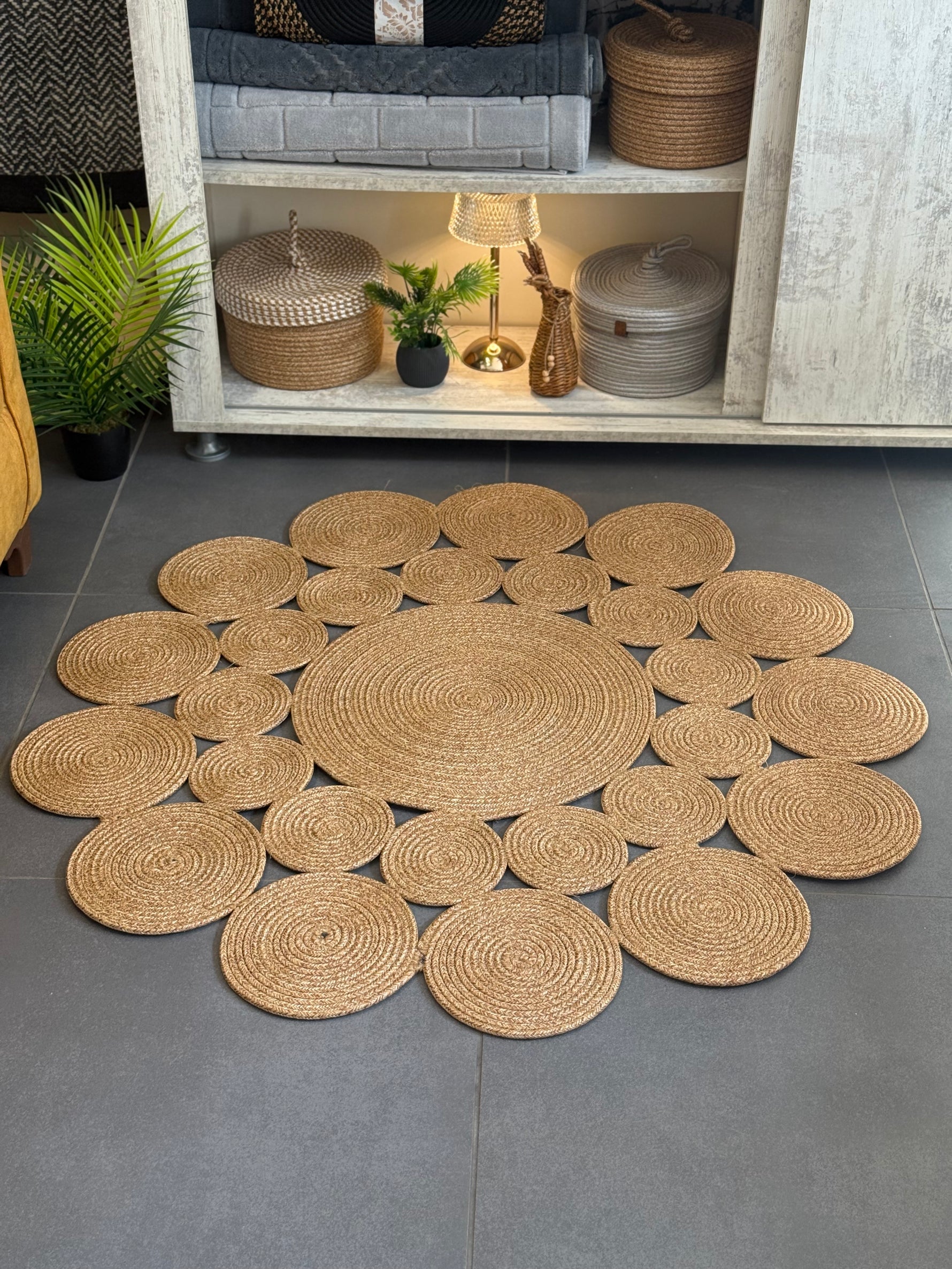 Jüt Kilim Yuvarlak Hasır Halı BURJ Hasır