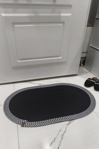 Jüt Kilim Oval Hasır Halı  Siyah-Beyaz