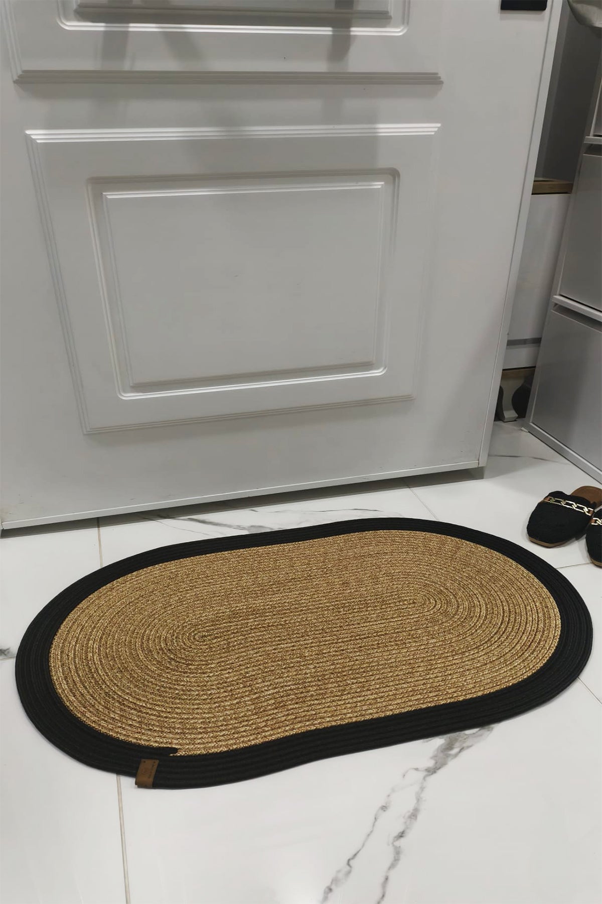 Jüt Kilim Oval Hasır Halı HasırSiyah