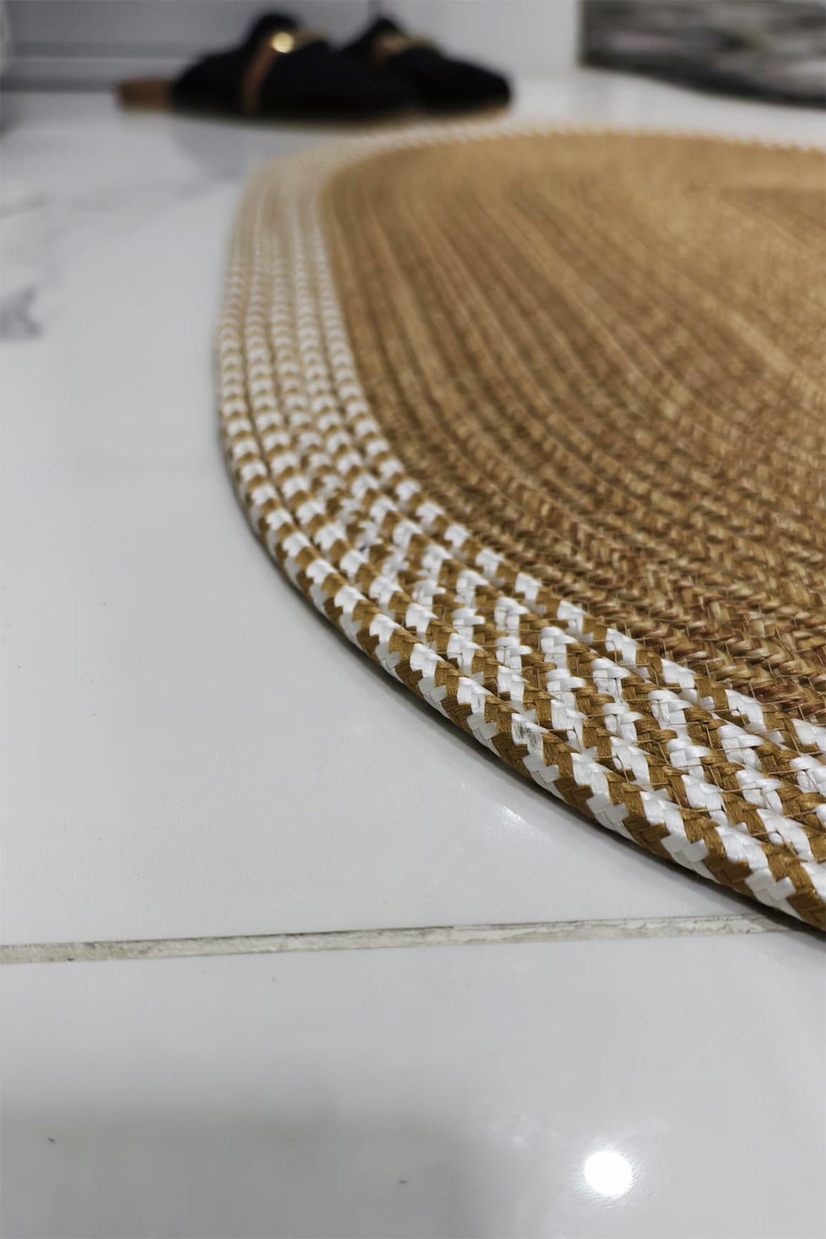 Jüt Kilim Oval Hasır Halı   Hasır-Krem