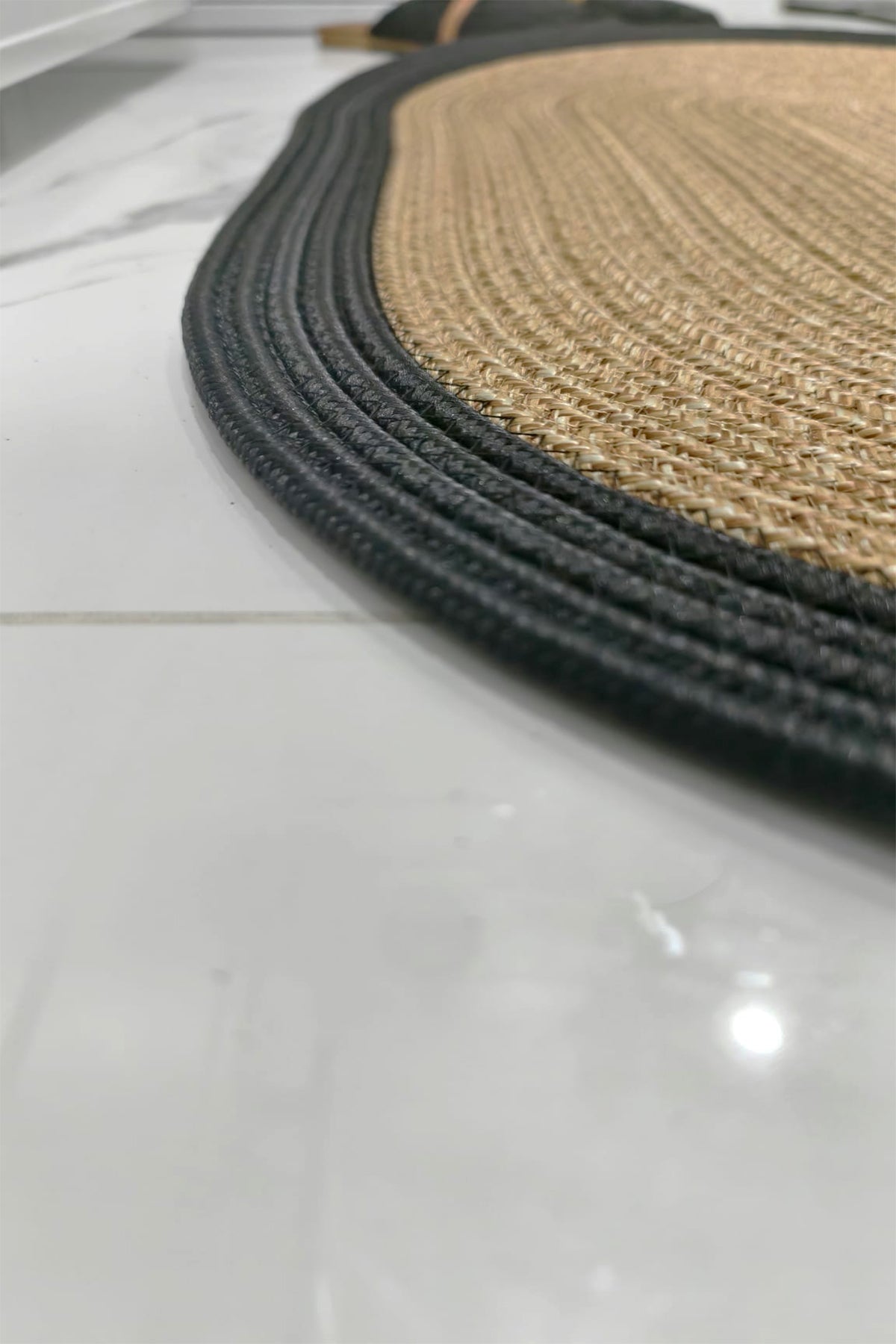 Jüt Kilim Oval Hasır Halı HasırSiyah