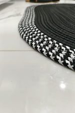 Jüt Kilim Oval Hasır Halı  Siyah-Beyaz