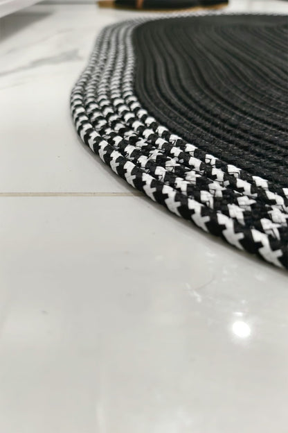 Jüt Kilim Oval Hasır Halı  Siyah-Beyaz