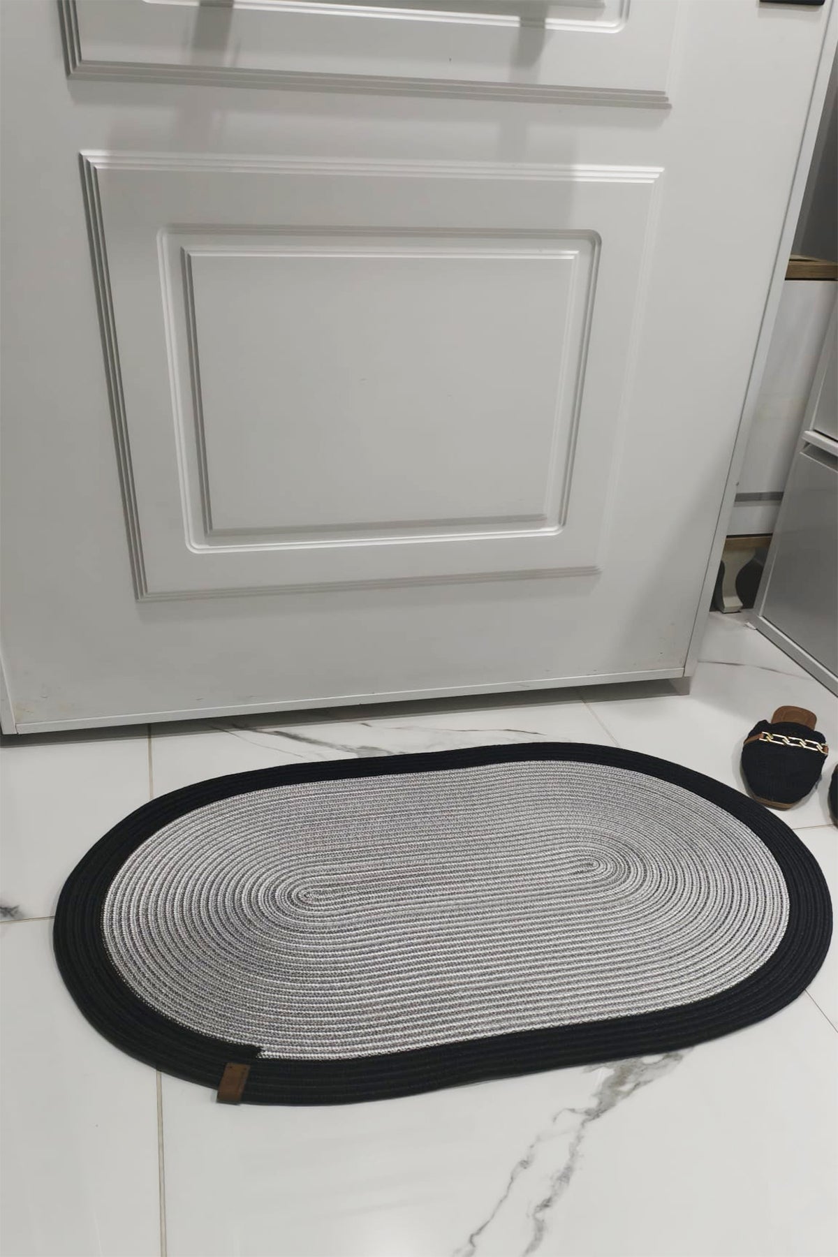 Jüt Hasır Kapı önü Paspası Gri-Siyah