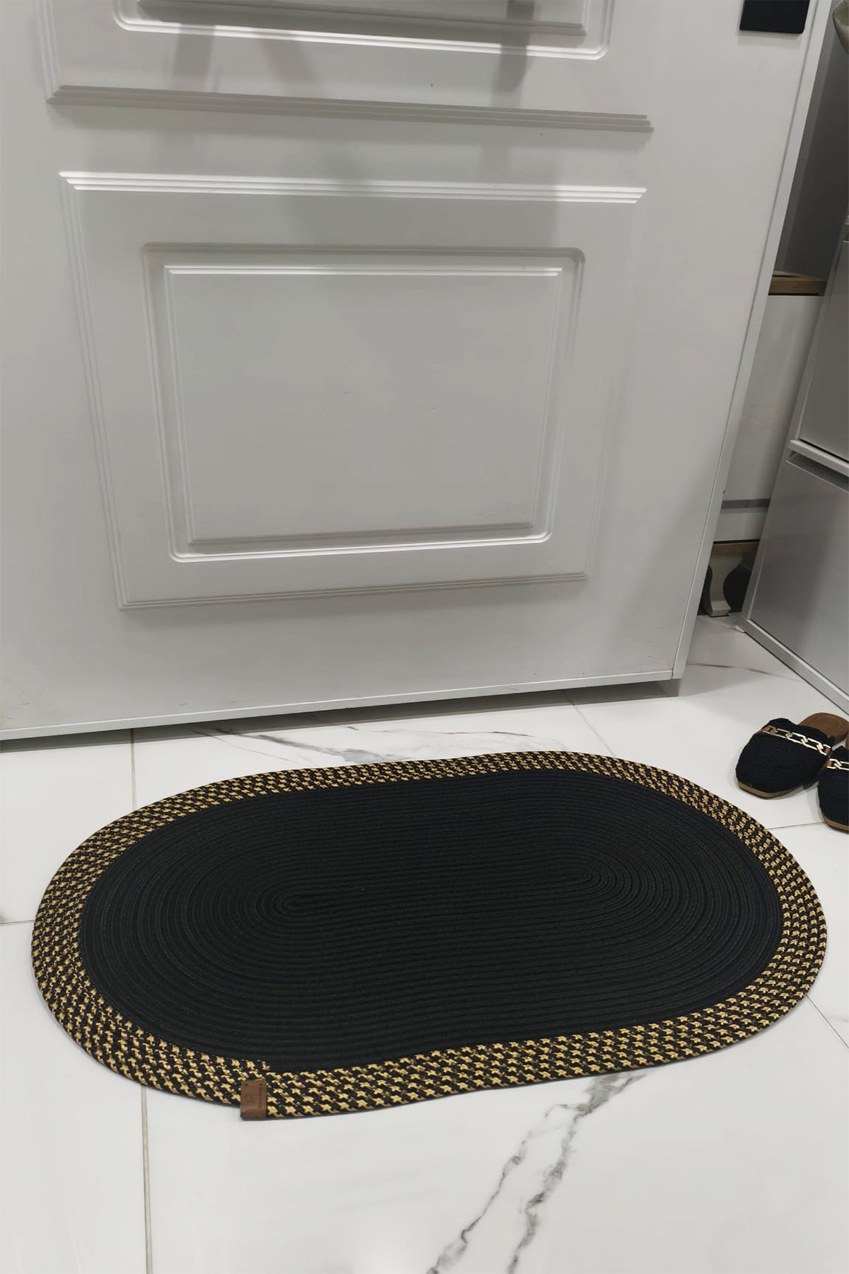 Jüt Kilim Oval Hasır Halı  Siyah-Kahve