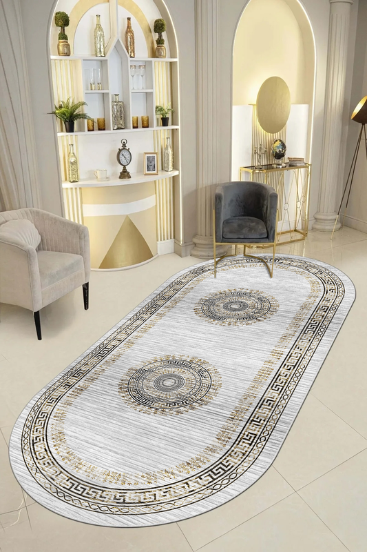 kleopatra Hardal Oval Yeni Nesil Baskılı Halı & Yolluk