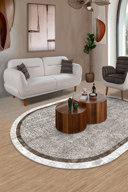 Hermes Kahve OVAL Yeni Nesil Baskılı Halı & Yolluk