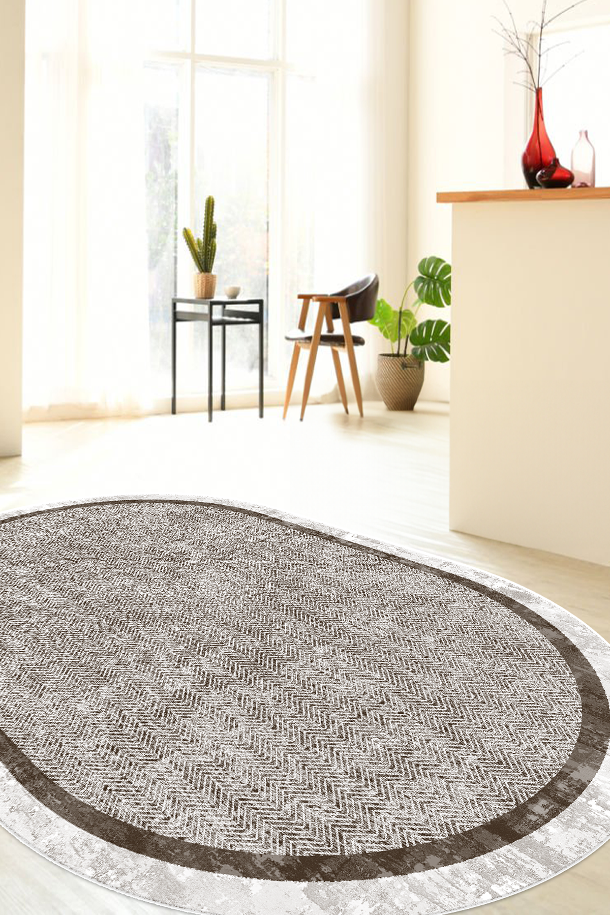 Hermes Kahve OVAL Yeni Nesil Baskılı Halı & Yolluk