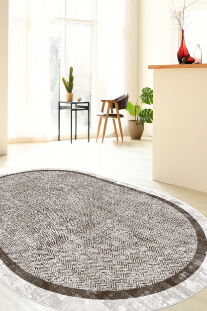 Hermes Kahve OVAL Yeni Nesil Baskılı Halı & Yolluk