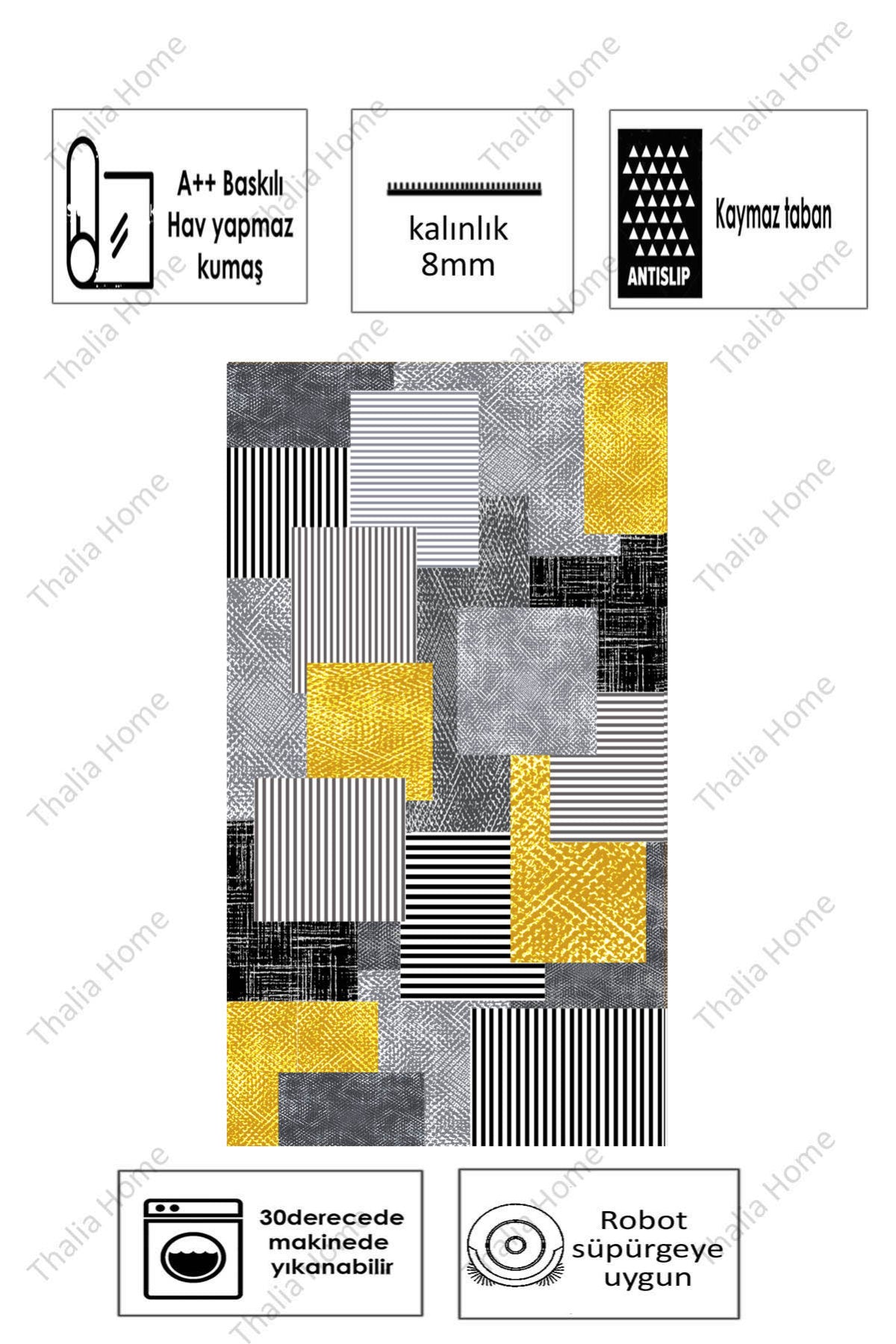 Kare Dizayn Gri Yeni Nesil Baskılı Halı & Yolluk