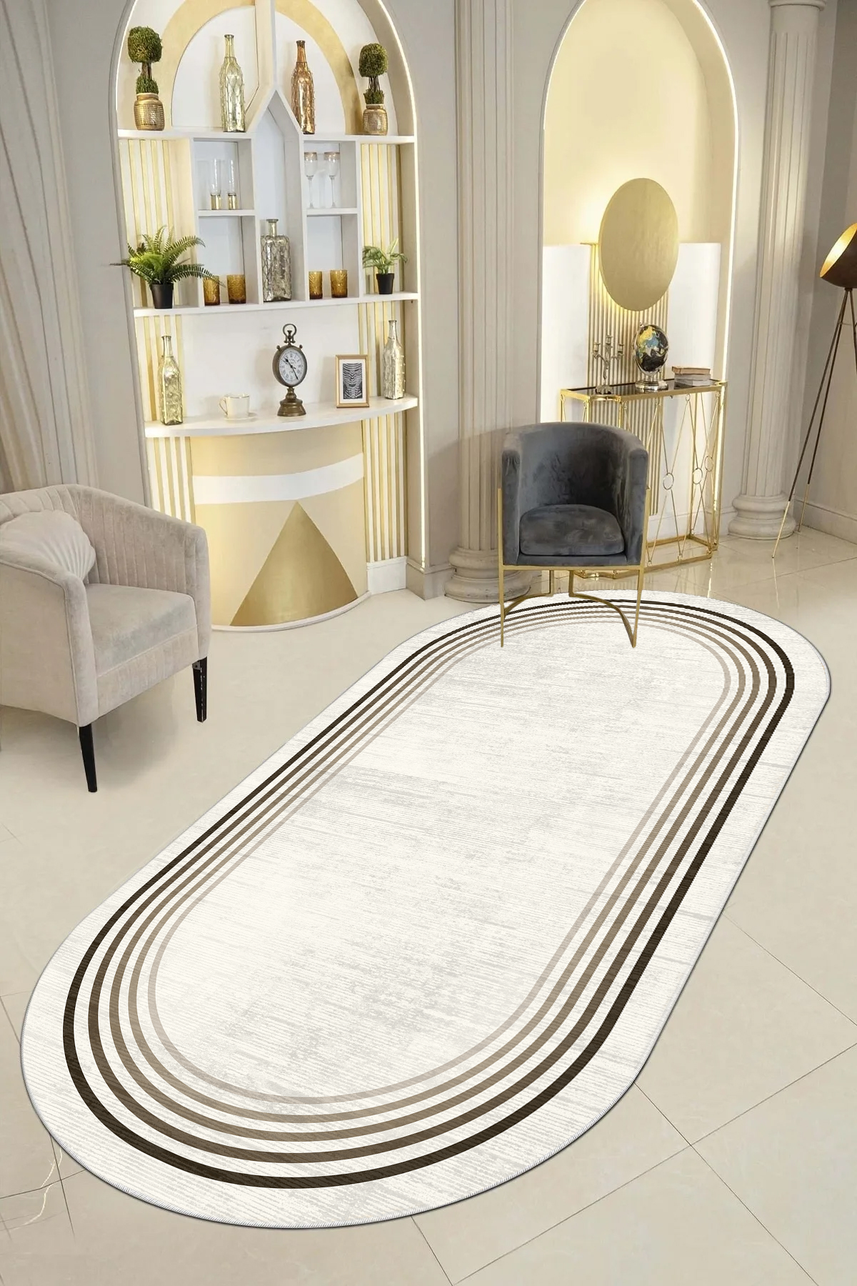 Aura krem oval Yeni Nesil Baskılı Halı & Yolluk