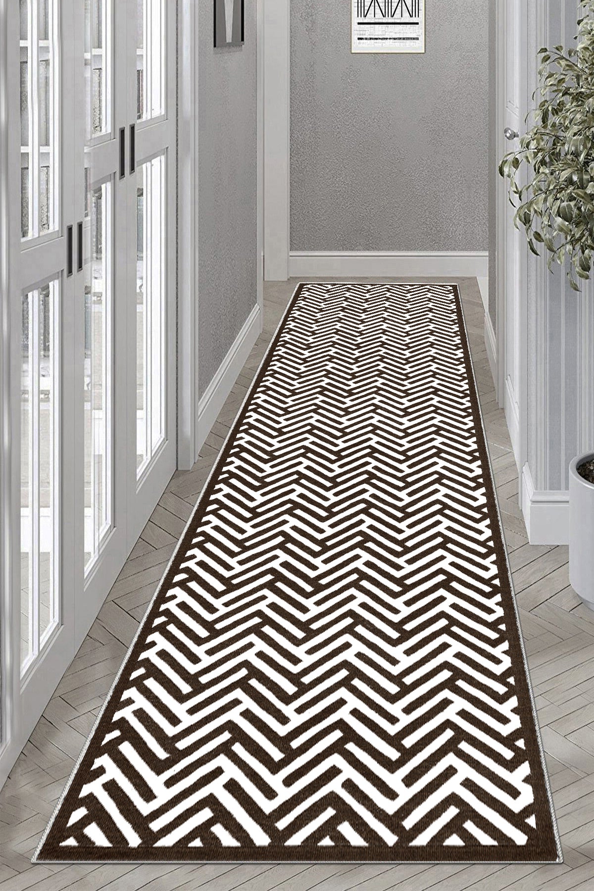 Labirent Kahve Yeni Nesil Baskılı Halı & Yolluk