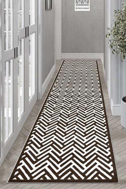 Labirent Kahve Yeni Nesil Baskılı Halı & Yolluk