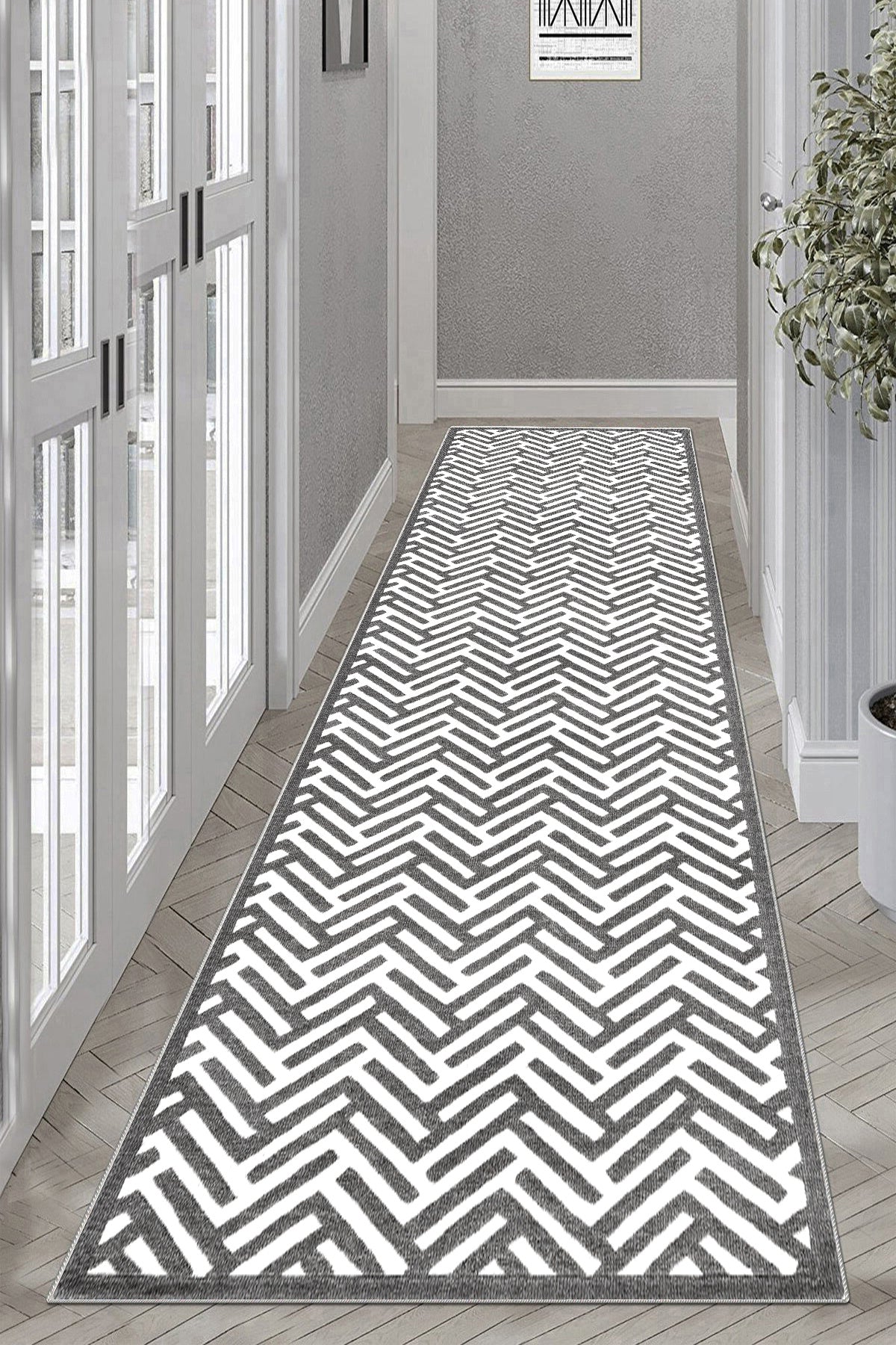 Labirent Gri Yeni Nesil Baskılı Halı & Yolluk