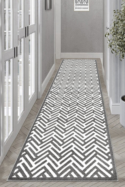 Labirent Gri Yeni Nesil Baskılı Halı & Yolluk