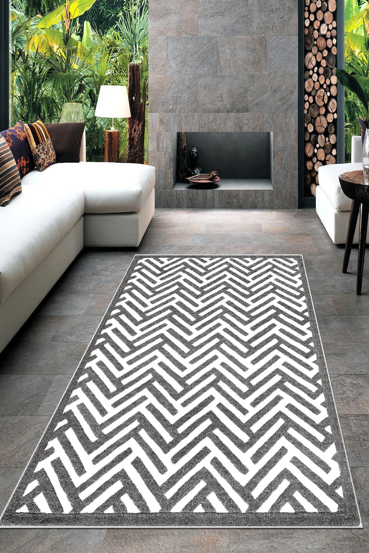 Labirent Gri Yeni Nesil Baskılı Halı & Yolluk