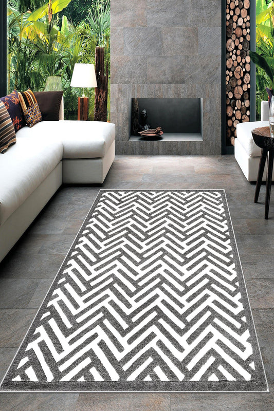 Labirent Gri Yeni Nesil Baskılı Halı & Yolluk