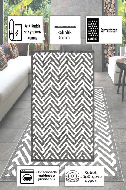 Labirent Gri Yeni Nesil Baskılı Halı & Yolluk