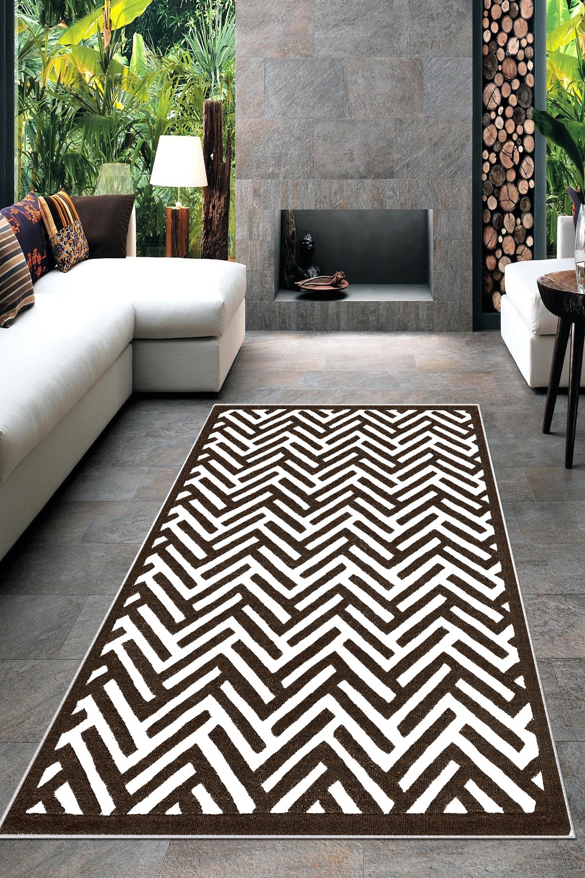 Labirent Kahve Yeni Nesil Baskılı Halı & Yolluk