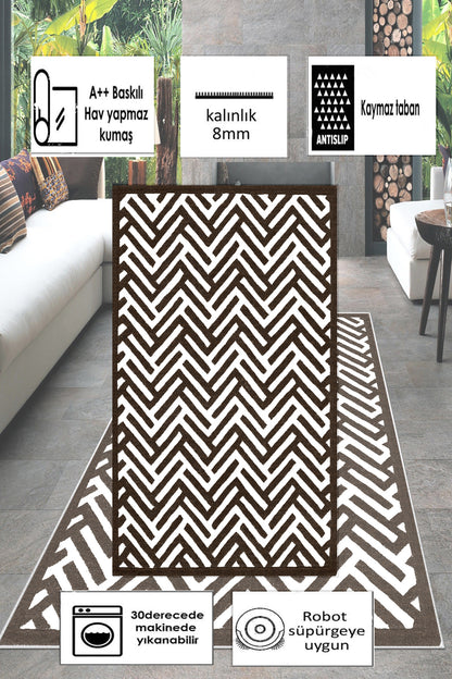 Labirent Kahve Yeni Nesil Baskılı Halı & Yolluk