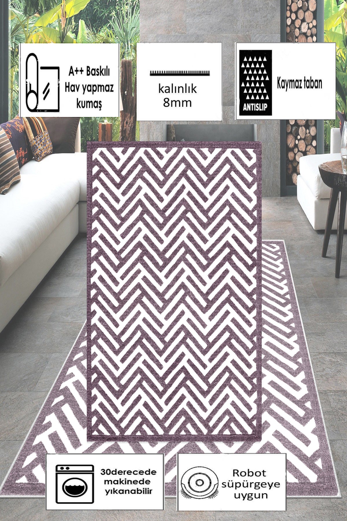 Labirent Mürdüm Yeni Nesil Baskılı Halı & Yolluk