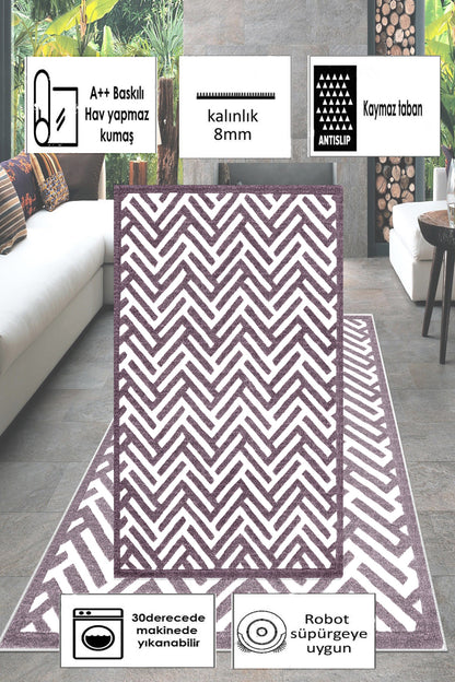 Labirent Mürdüm Yeni Nesil Baskılı Halı & Yolluk