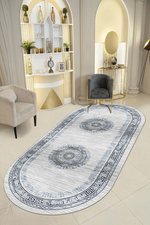 kleopatra Mavi Oval Yeni Nesil Baskılı Halı & Yolluk