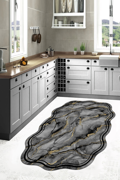 Mermeralda Gri Baskılı Kaymaz Taban Mutfak Halısı