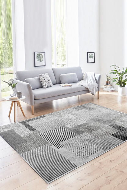 Meto Gri Yeni Nesil Baskılı Halı & Yolluk