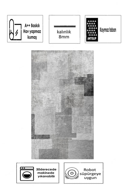 Meto Gri Yeni Nesil Baskılı Halı & Yolluk