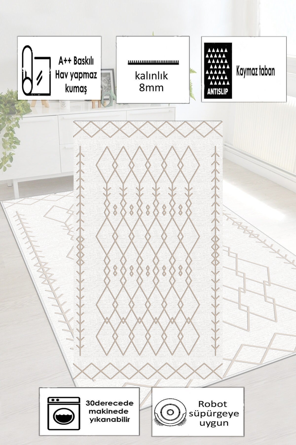 Perla Bej Yeni Nesil Baskılı Halı & Yolluk