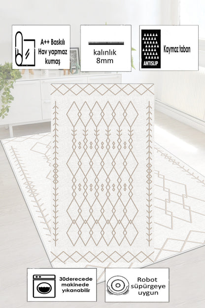 Perla Bej Yeni Nesil Baskılı Halı & Yolluk