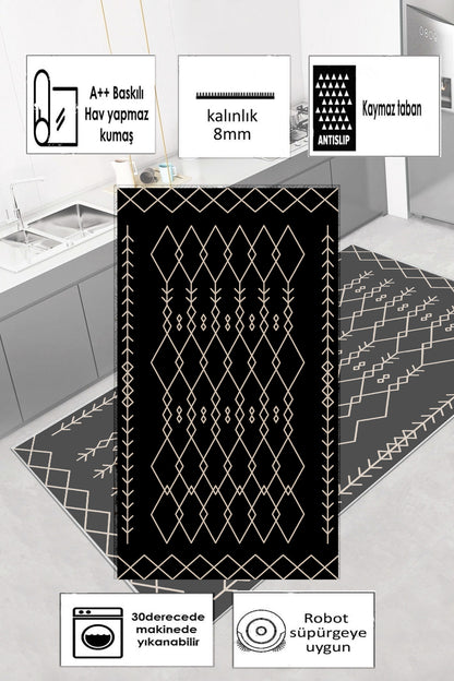 Perla Siyah Yeni Nesil Baskılı Halı & Yolluk