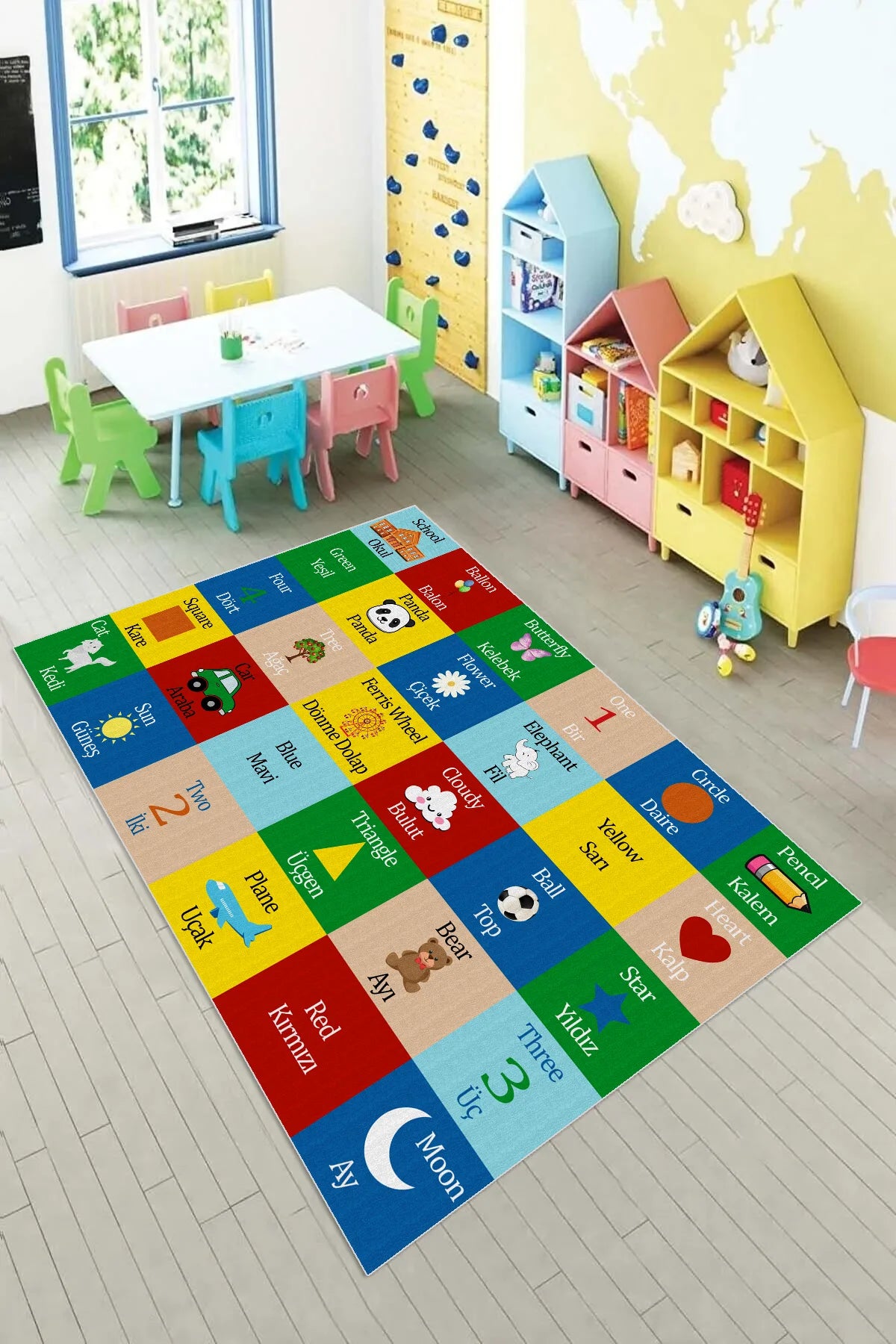 Renkli kutucuk Çocuk Halısı Yeni Nesil Baskılı Halı & Yolluk